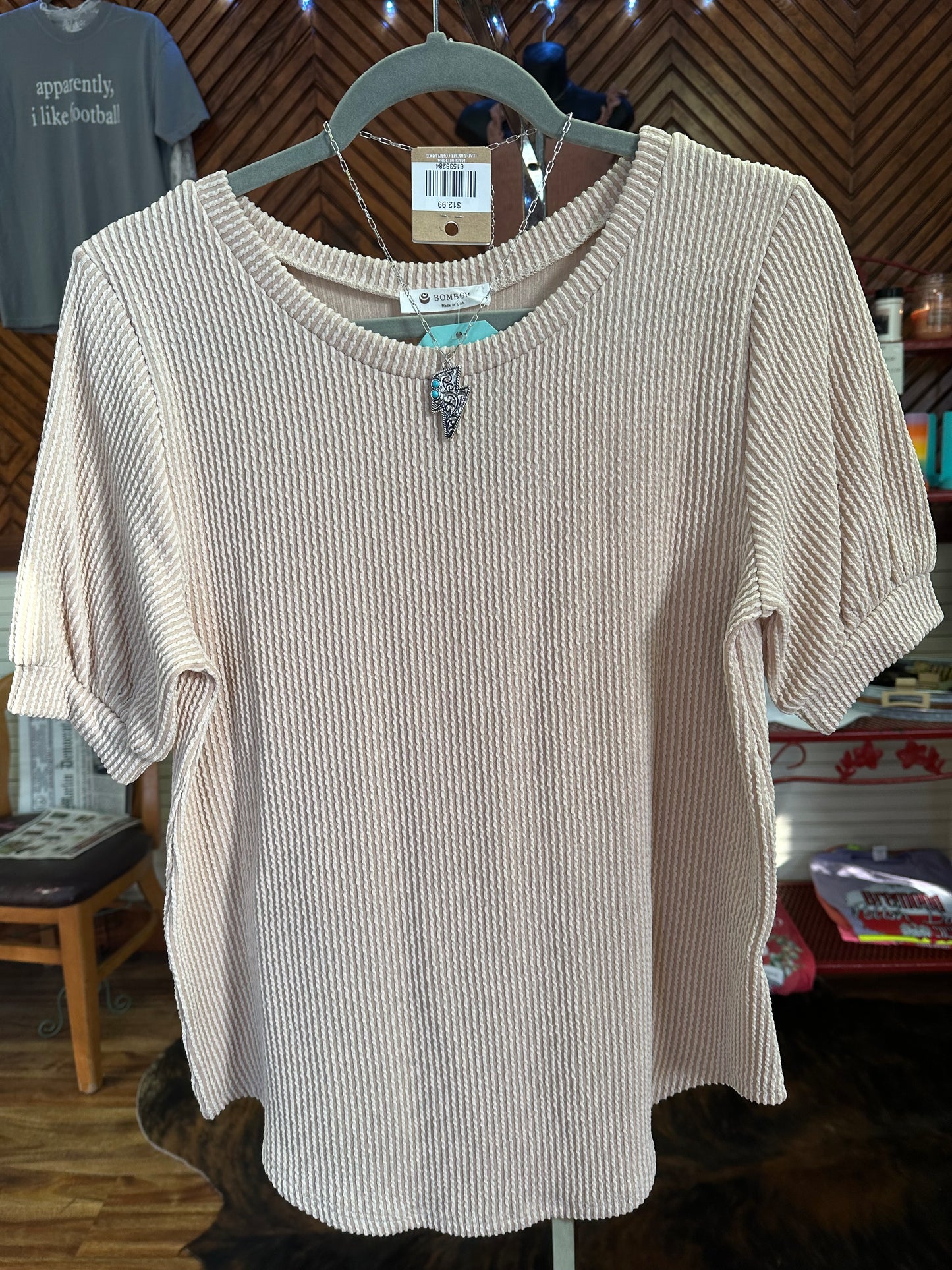 Puff Sleeve Rib Top - Sand