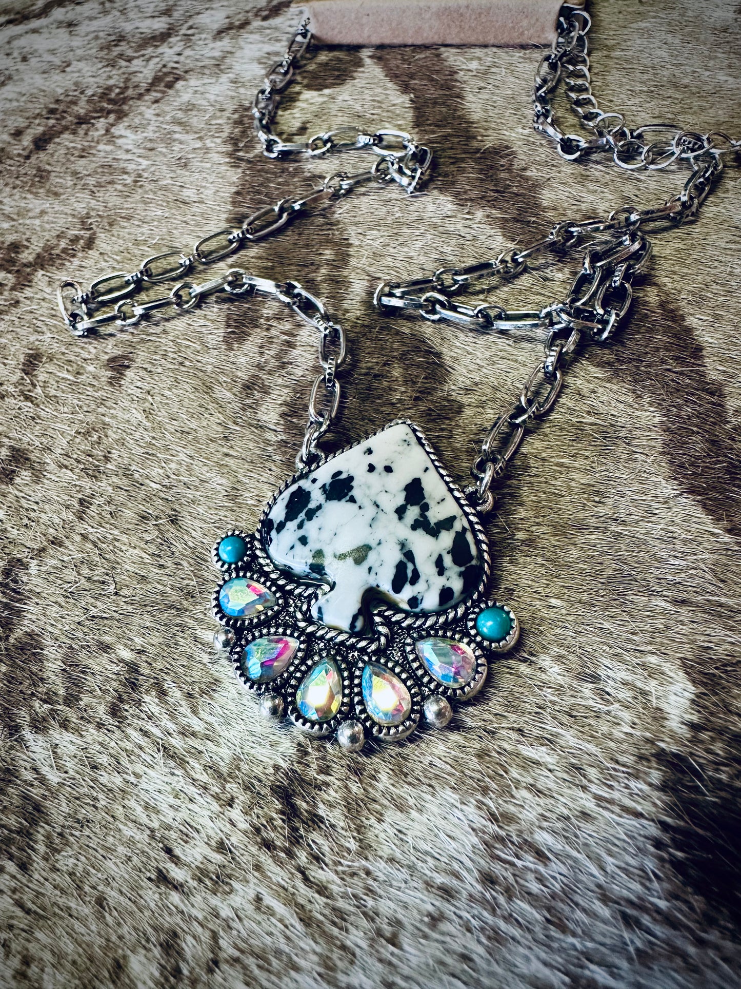 Rogue Edge Howlite Spade Silvertone Necklace