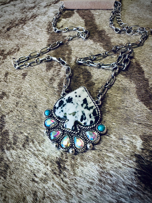 Rogue Edge Howlite Spade Silvertone Necklace