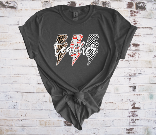 Lightening Bolt Teacher Tee - Gildan - Grey