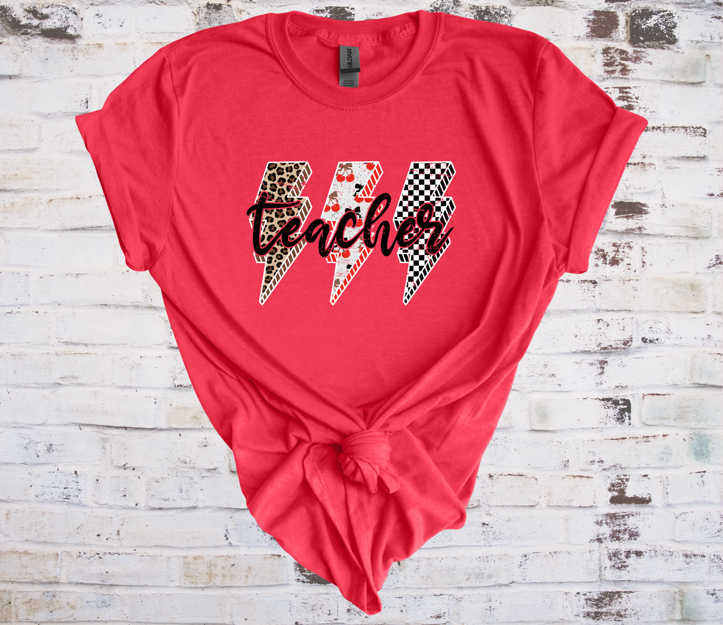 Lightening Bolt Teacher Tee - Gildan - Red