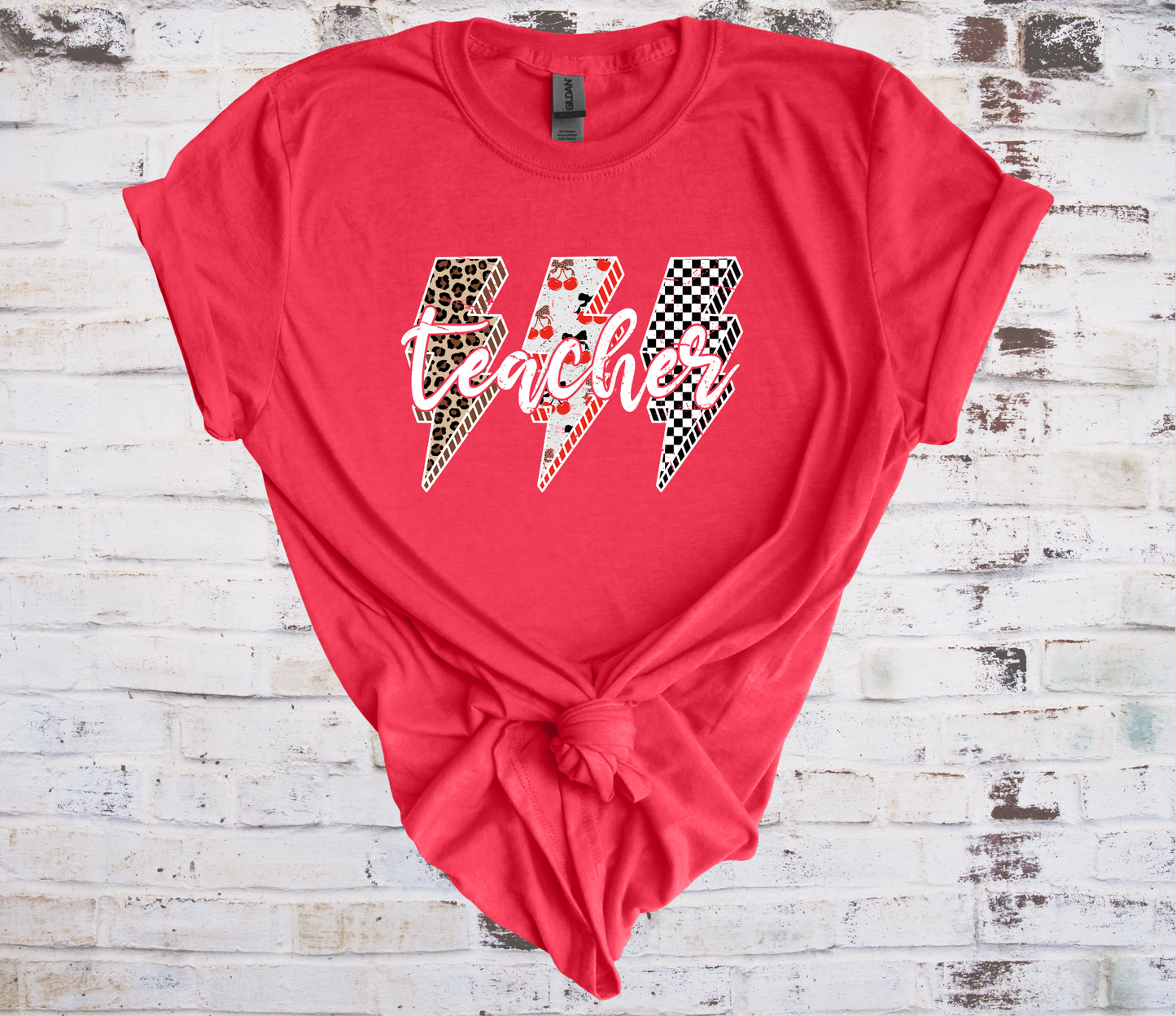 Lightening Bolt Teacher Tee - Gildan - Red