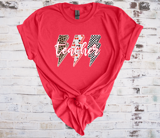 Lightening Bolt Teacher Tee - Gildan - Red