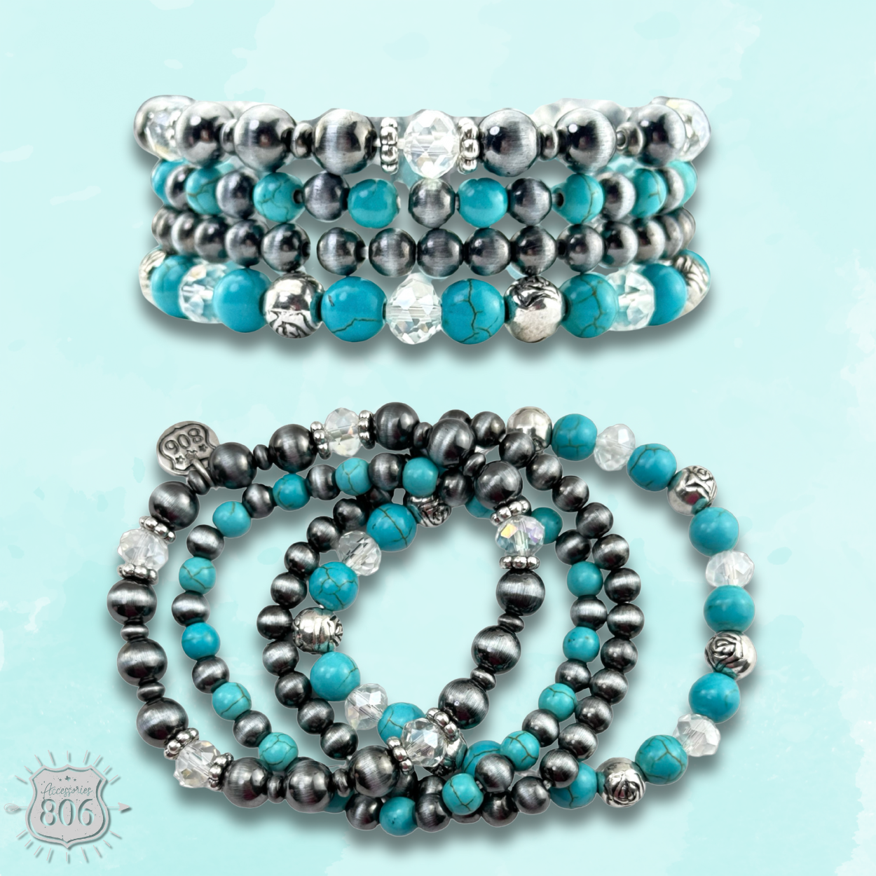 Silver and turquoise bracelet set: Turquoise
