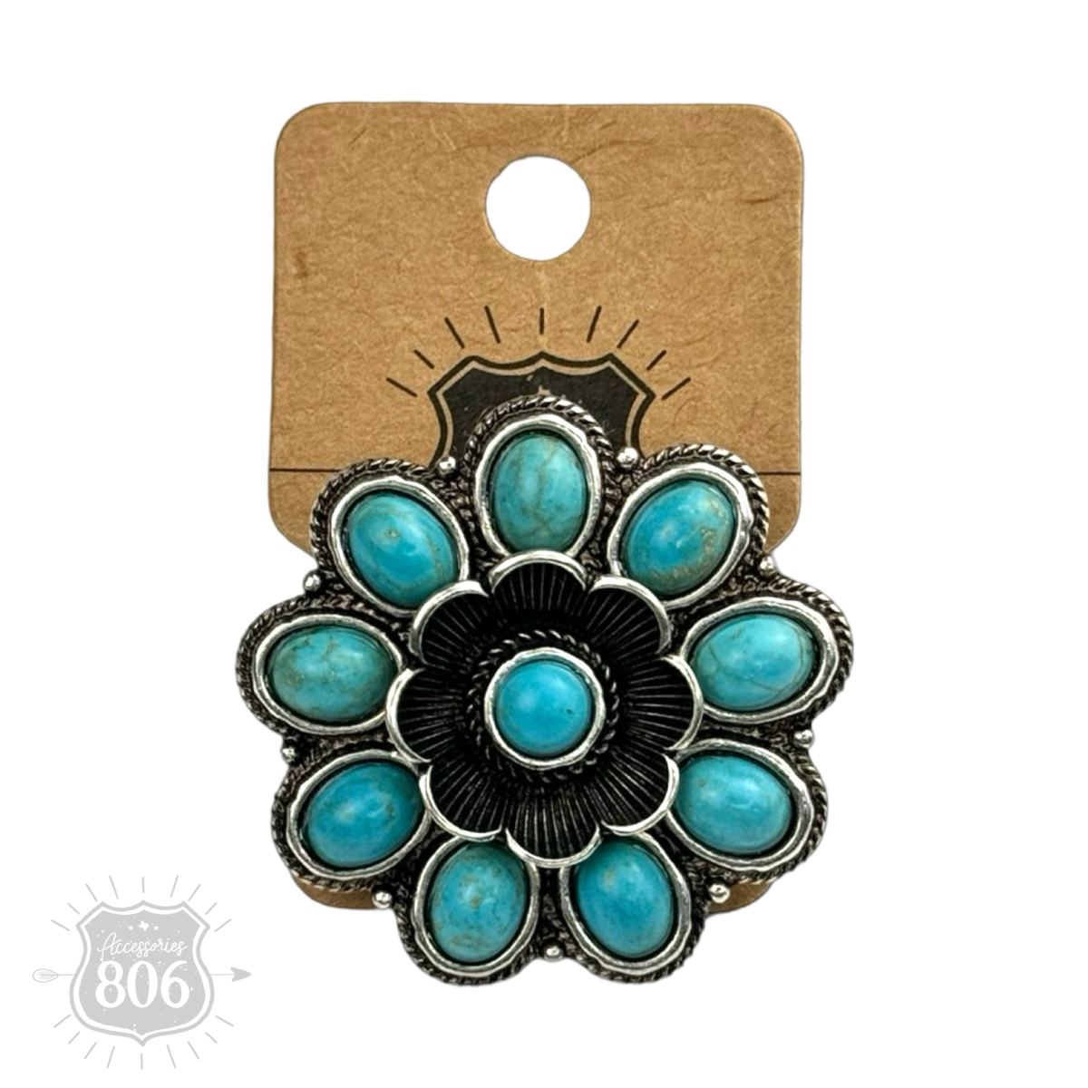 Western flower shape ring: Turquoise