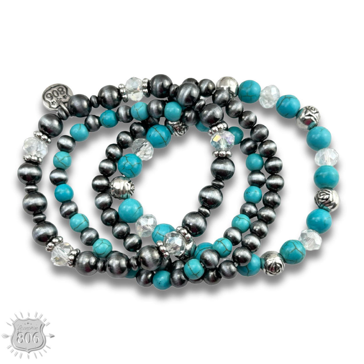 Silver and turquoise bracelet set: Turquoise