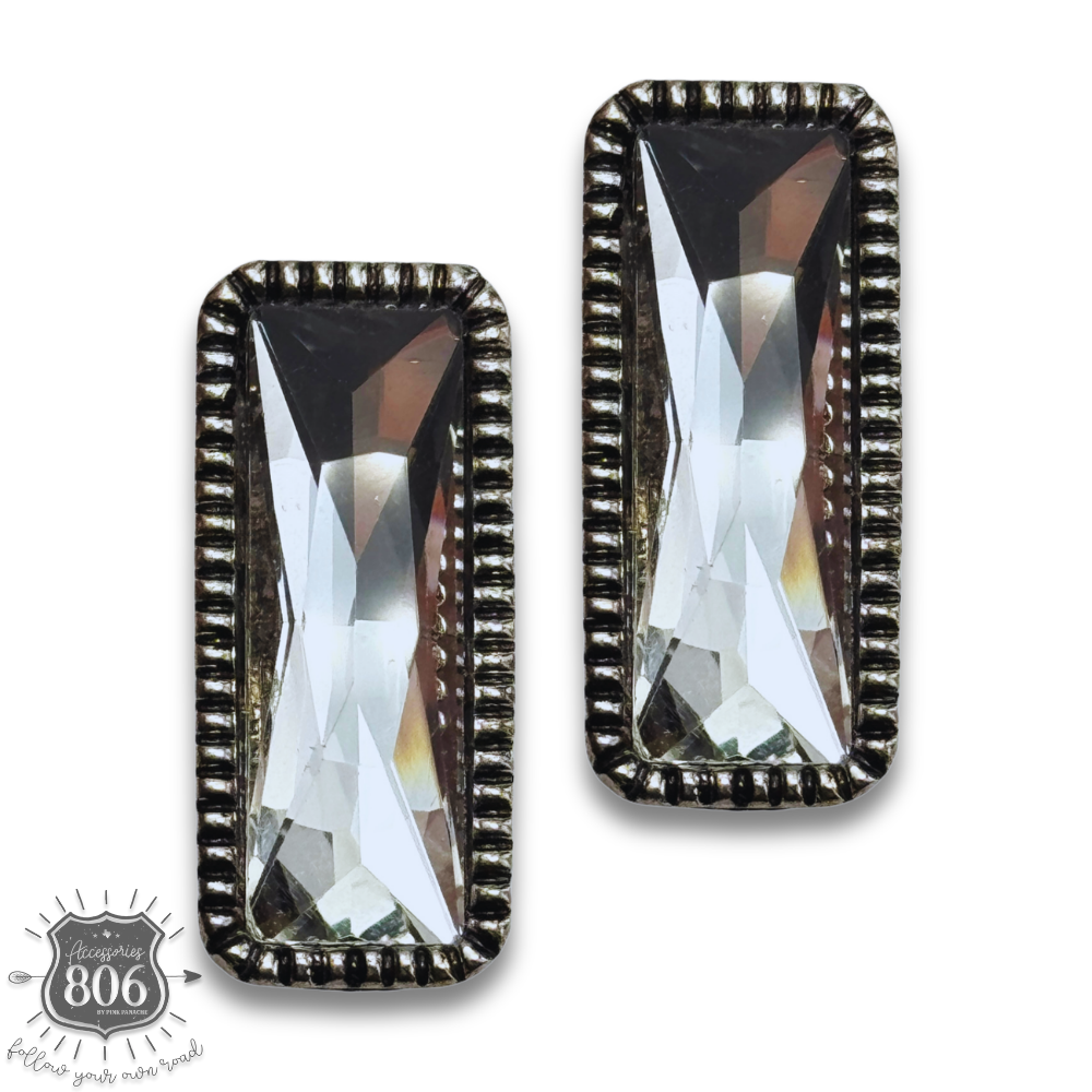 Western rectangle rhinestone earring: Clear