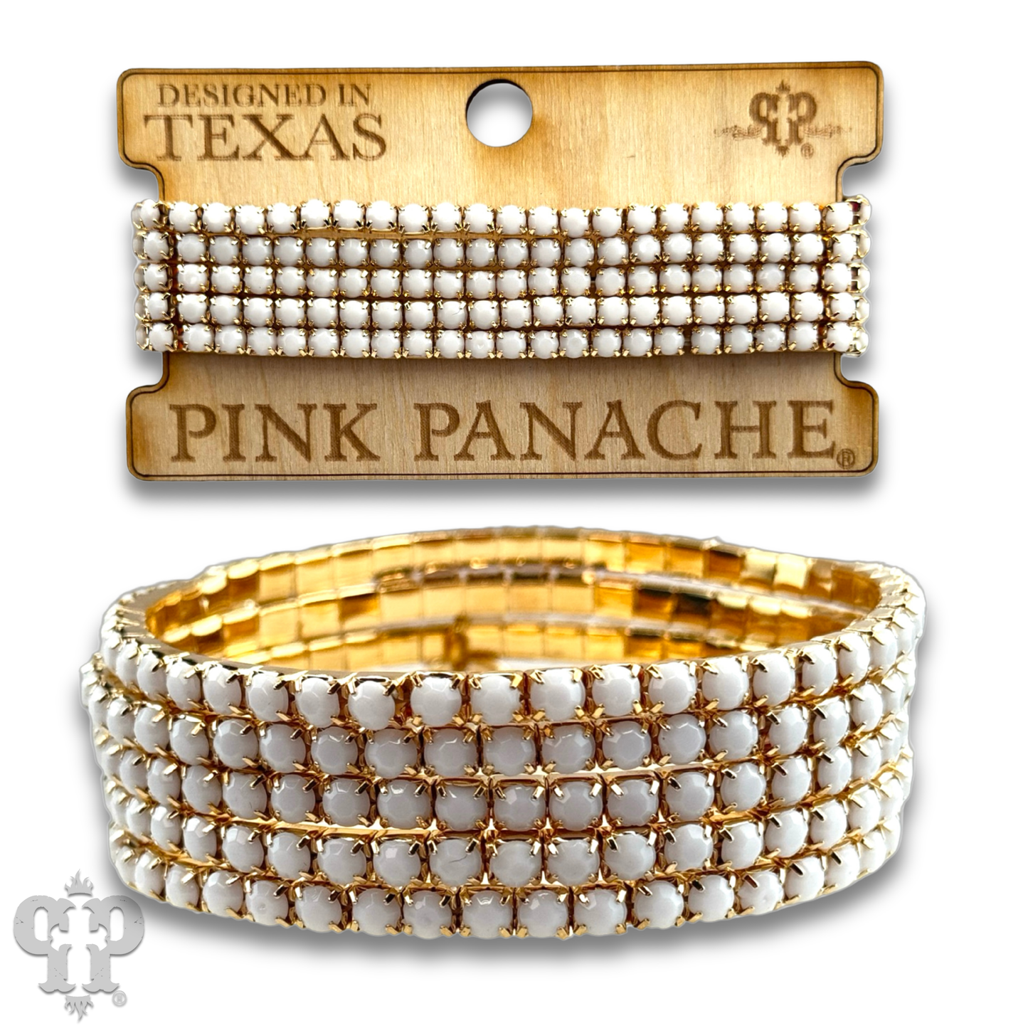 Prong set rhinestone bead bracelet: White