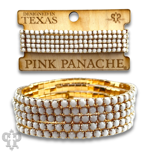 Prong set rhinestone bead bracelet: White