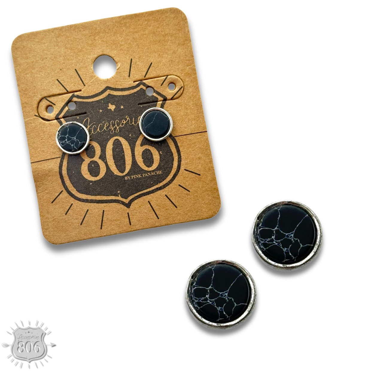 Round stone post earring Last Call: Black