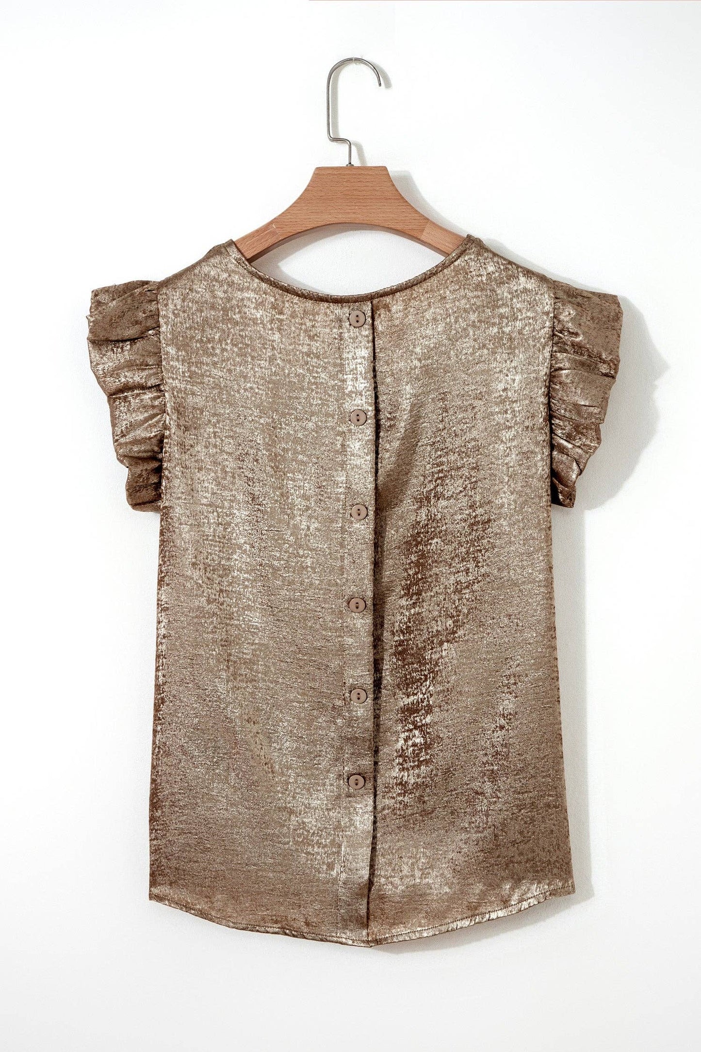 Metallic Ruffle Trim Sleeveless Round Neck Top: Gold