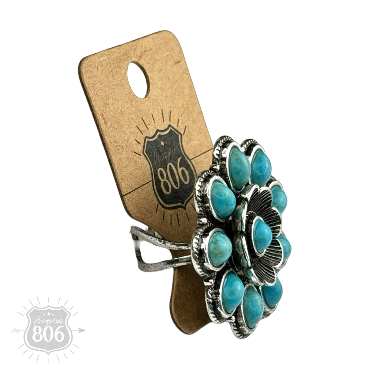 Western flower shape ring: Turquoise