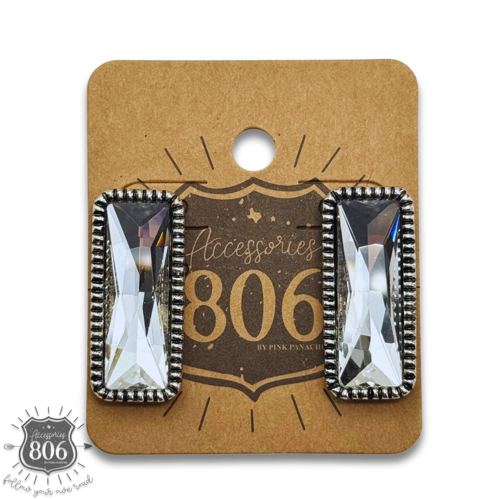 Western rectangle rhinestone earring: Clear