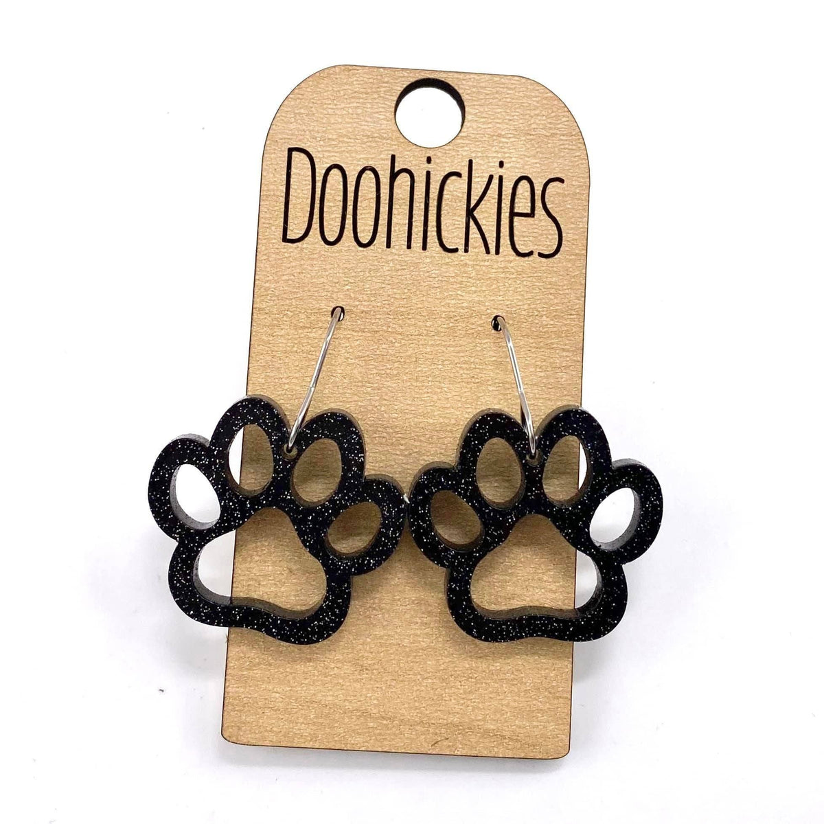 1" Glitter School Spirit Paw Dangles - Black Glitter