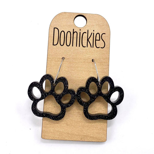 1" Glitter School Spirit Paw Dangles - Black Glitter
