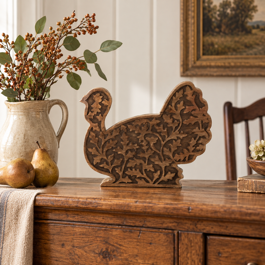 Dark Wood Carved Turkey Figurine 11.5x13.5 Decor