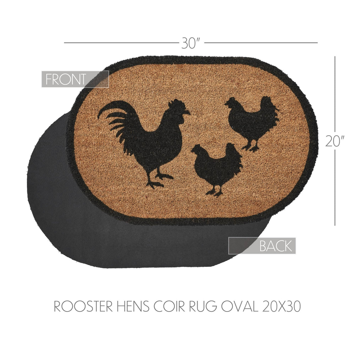 Down Home Rooster & Hens Coir Rug Oval 20x30